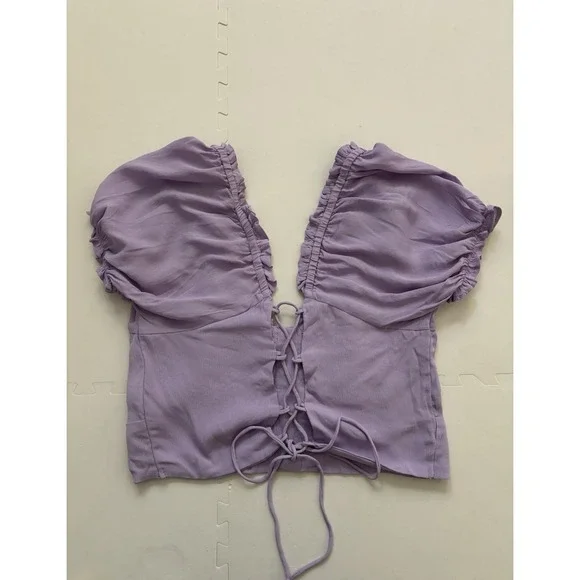 NWT COTTON ON Milkmaid Coquette Boho Top Blouse Festival Tie Back - Size S Lilac - Picture 2 of 8